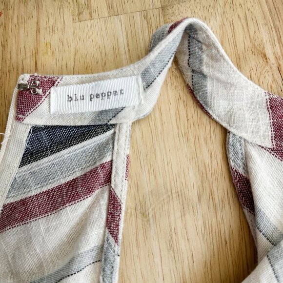 Blu Pepper 100% Cotton Dress Halter Style Midi Lined M Stripes Chevron - Picture 3 of 9